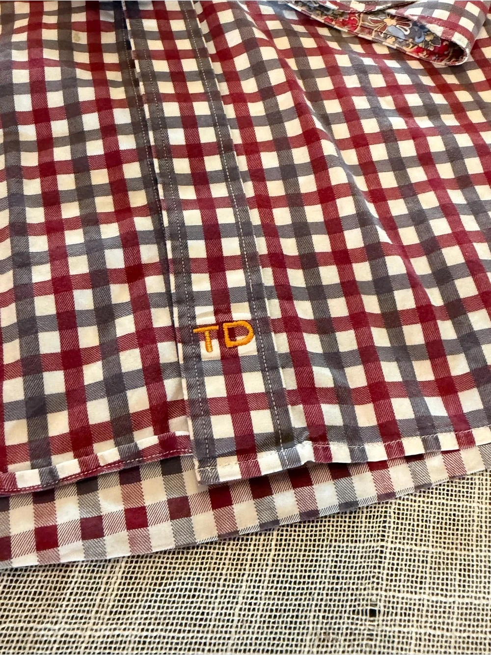 Thomas Dean Shirt Mens Large Red Gingham Check Button Front Long Sleeve - Picture 4 of 10